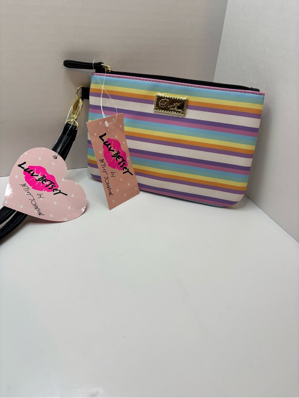 Luv Betsey by Betsey Johnson Rainbow Stripe Wristlet Clutch coin purse/pouch NWT